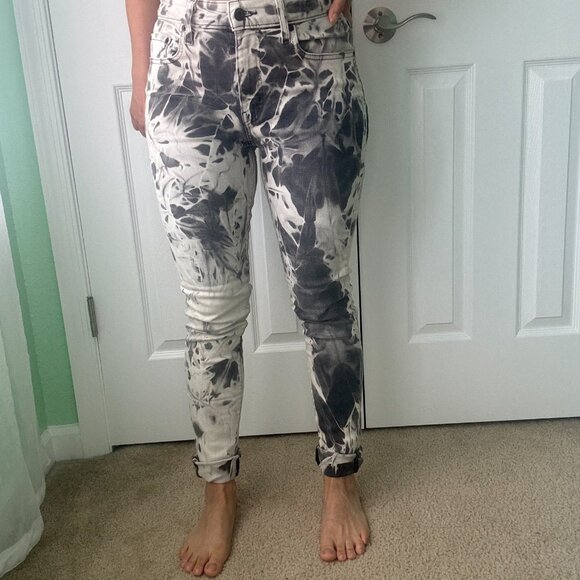 Levi Jeans 721 Womens 28 Black Bleached High Rise Acid Wash Punk Grunge - Picture 2 of 11